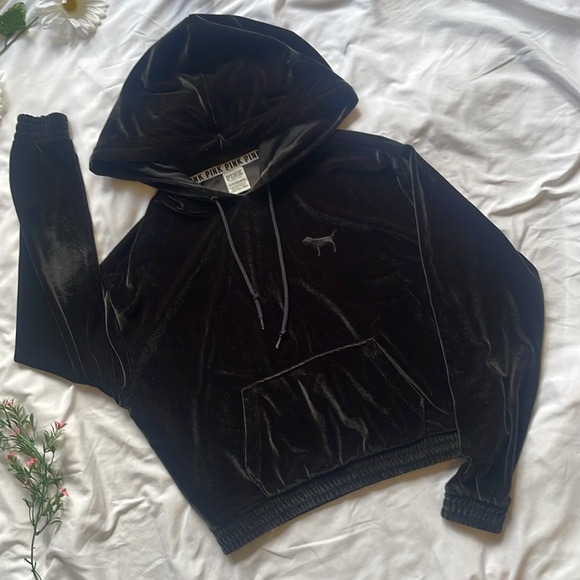 Pink Victoria's Secret Velvet Hoodie - Black , XS (Fits Small - Picture 12 of 15